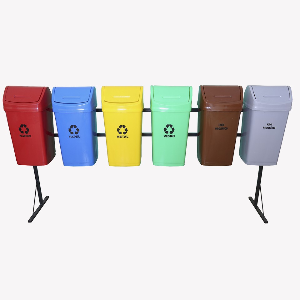 Suporte Seletivo COM 6 Lixeiras 50 Litros B Tampa vai e vem