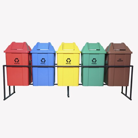Suporte Seletivo Ecobox COM 5 Lixeiras 60 Litros J.