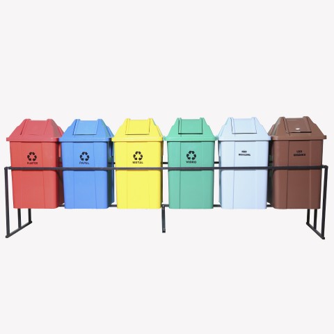 Suporte Seletivo Ecobox COM 6 Lixeiras 60 Litros J.