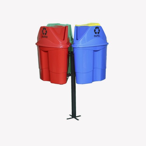 Suporte Carrossel Jg. COM 4 Lixeiras 50 Litros  (Triangular/Tampa Vai e Vem)