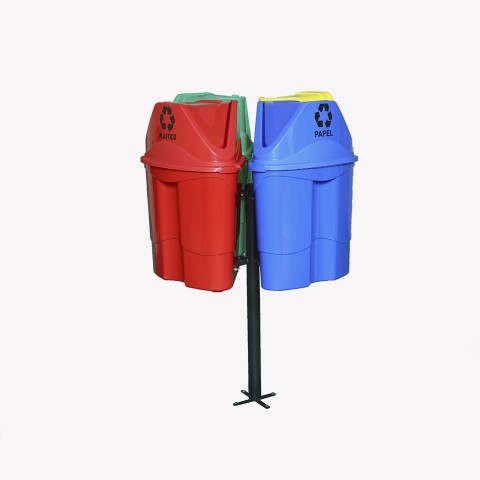 Suporte Carrossel Jg. COM 4 Lixeiras 50 Litros  (Triangular/Tampa Vai e Vem)