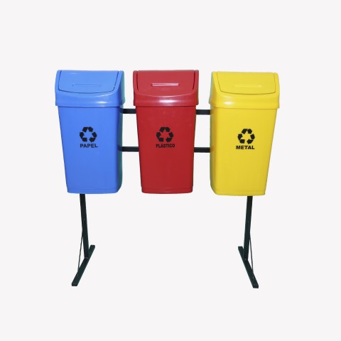 Suporte Seletivo COM 3 Lixeiras 50 Litros B Tampa vai e vem