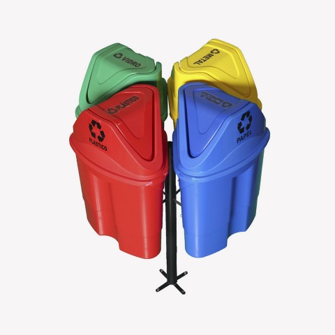 Suporte Carrossel Jg. COM 4 Lixeiras 50 Litros  (Triangular/Tampa Vai e Vem)