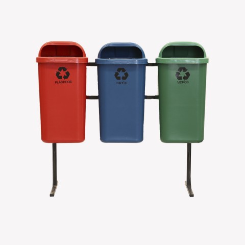 Suporte Seletivo Papeleira LP COM 3 Lixeiras 50 Litros