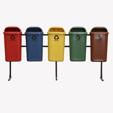 Suporte Seletivo Papeleira LP COM 5 Lixeiras 50 Litros